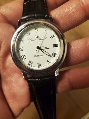Lucien Piccard Diamond White Dial  Watch with Black Leather Strap Sell As Is